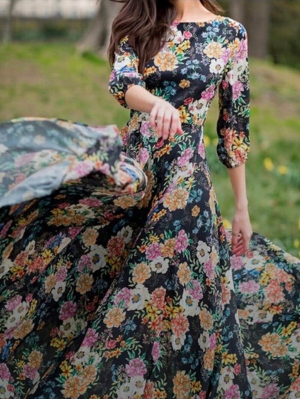 Yumi Kim Black Floral Maxi Dress with Multi-Color Bloom